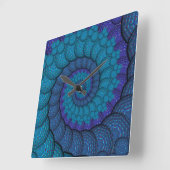 青い孔雀のフラクタルパターン スクエア壁時計 (傾斜)