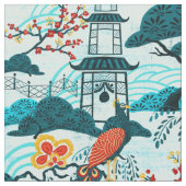 青い孔雀の中国趣味の生地 ファブリック (クローズアップ)