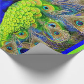 青い孔雀の羽のデザイン ラッピングペーパー (角)