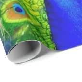 青い孔雀の羽のデザイン ラッピングペーパー (ロールコーナー)