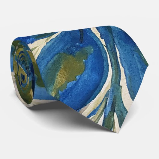 青い孔雀の羽の水の色の手絵を描 ネクタイ (ロール)
