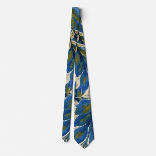 青い孔雀の羽の水の色の手絵を描 ネクタイ (裏面)