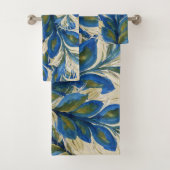 青い孔雀の羽の水の色の手絵を描 バスタオルセット (インサイチュ)