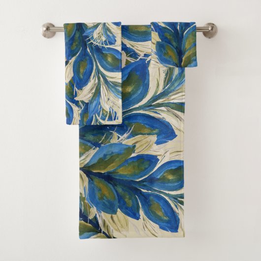 青い孔雀の羽の水の色の手絵を描 バスタオルセット (インサイチュ)