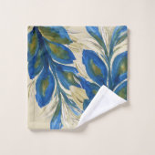 青い孔雀の羽の水の色の手絵を描 バスタオルセット (ウォッシュタオル)