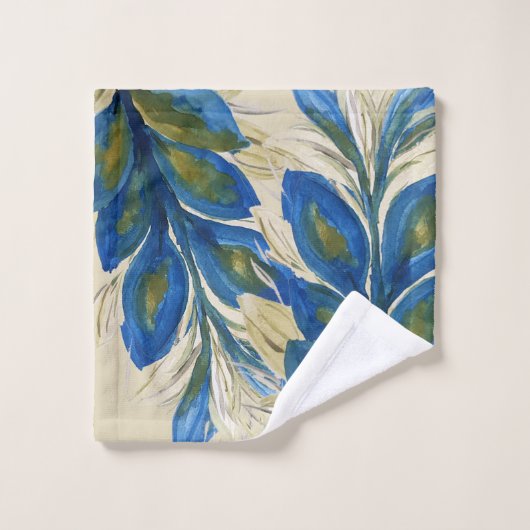 青い孔雀の羽の水の色の手絵を描 バスタオルセット (ウォッシュタオル)