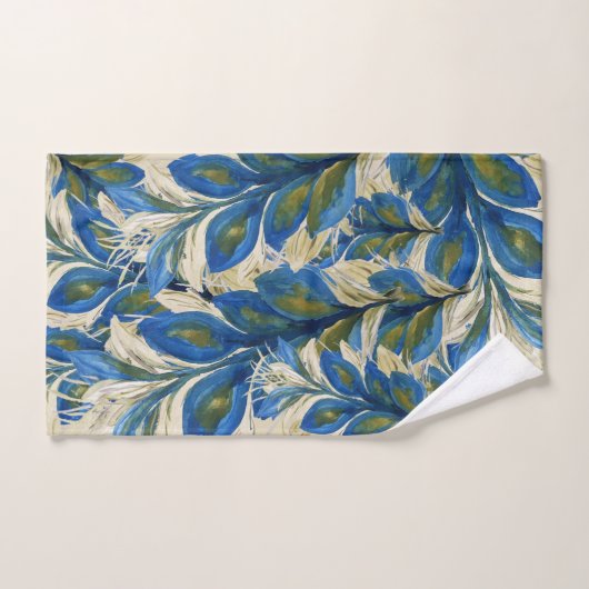 青い孔雀の羽の水の色の手絵を描 バスタオルセット (ハンドタオル)