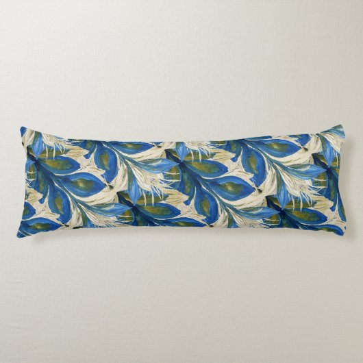 青い孔雀の羽の水の色の手絵を描 ボディピロー (正面)