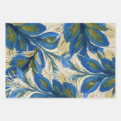 青い孔雀の羽の水の色の手絵を描 ラッピングペーパーシート (正面3)