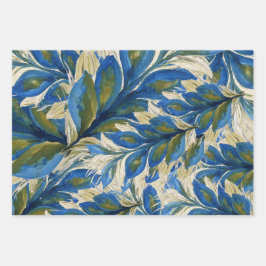 青い孔雀の羽の水の色の手絵を描 ラッピングペーパーシート