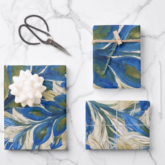 青い孔雀の羽の水の色の手絵を描 ラッピングペーパーシート (正面)