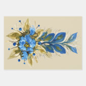 青い孔雀の羽の水の色の手絵を描 ラッピングペーパーシート (正面)