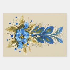 青い孔雀の羽の水の色の手絵を描 ラッピングペーパーシート