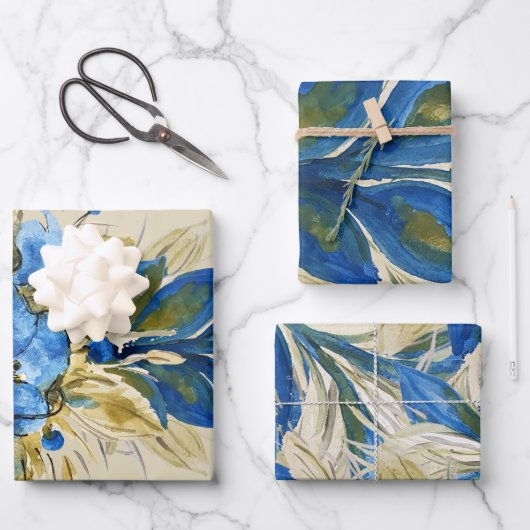 青い孔雀の羽の水の色の手絵を描 ラッピングペーパーシート (正面)