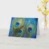青い孔雀の羽の結婚式 カード (黄色い花)