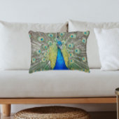 青い孔雀の羽の羽毛の写真 アクセントクッション