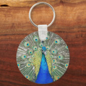 青い孔雀の羽の羽毛の写真 キーホルダー (正面)