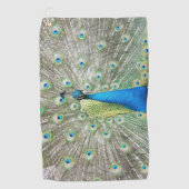 青い孔雀の羽の羽毛の写真 ゴルフタオル (正面)