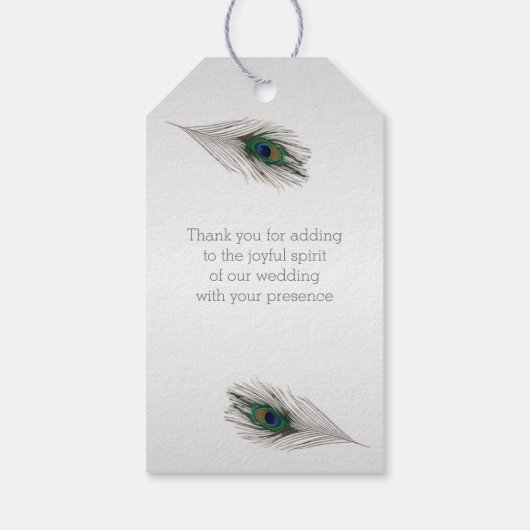 青い孔雀の羽結婚は感謝 ギフトタグ (裏面)
