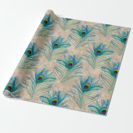 青い孔雀の羽（羽）が薄茶 ラッピングペーパー