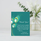 青い孔雀4x5の平らな結婚式のサンキューカード サンキューカード (スタンド正面)