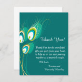 青い孔雀4x5の平らな結婚式のサンキューカード サンキューカード (正面/裏面)