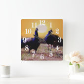 青い孔雀 スクエア壁時計 (ホーム)