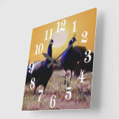 青い孔雀 スクエア壁時計 (傾斜)