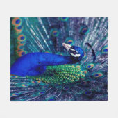 青い孔雀 フリースブランケット (正面(横))