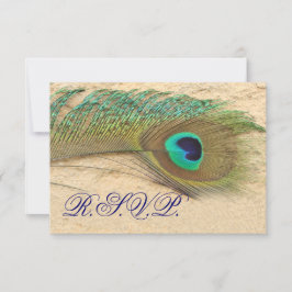 青い孔雀rsvpカード標準3.5 x 5 出欠カード