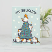 青い季節のカリコ猫のクリスマスツリー シーズンカード (スタンド正面)