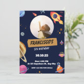 青い宇宙をテーマにした誕生日パーティーの招待状 招待状 (スタンド正面)