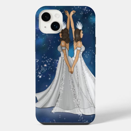 青い宇宙空間に佇むふたご座の女神 iPhoneケース (裏面)