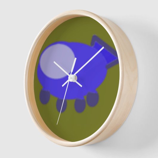 青い宇宙船 壁時計 (傾斜)
