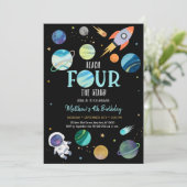 青い宇宙飛行士の外宇宙4歳の誕生日 招待状 (スタンド正面)