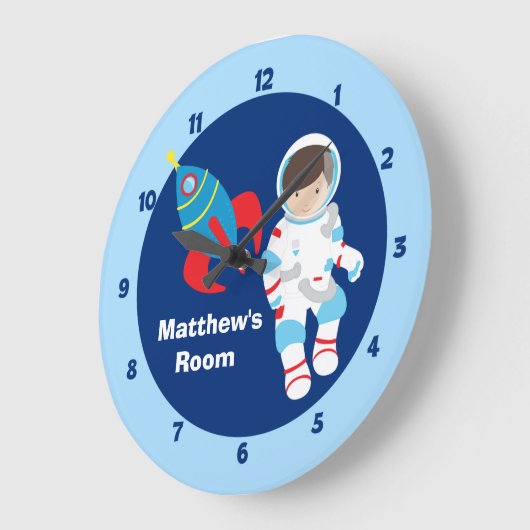 青い宇宙飛行士の宇宙船の子供 ラージ壁時計 (傾斜)