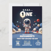 青い宇宙飛行士の宇宙 初めての誕生日 おとこのこ 招待状 (正面)