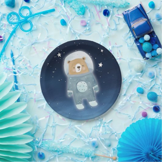 青い宇宙飛行士クマ宇宙ベビーシャワー ペーパープレート (パーティー)