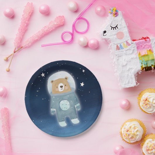 青い宇宙飛行士クマ宇宙ベビーシャワー ペーパープレート (パーティー)