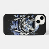 青い宇宙飛行士猫のスプラッシュデザイン iPhoneケース (裏面横)