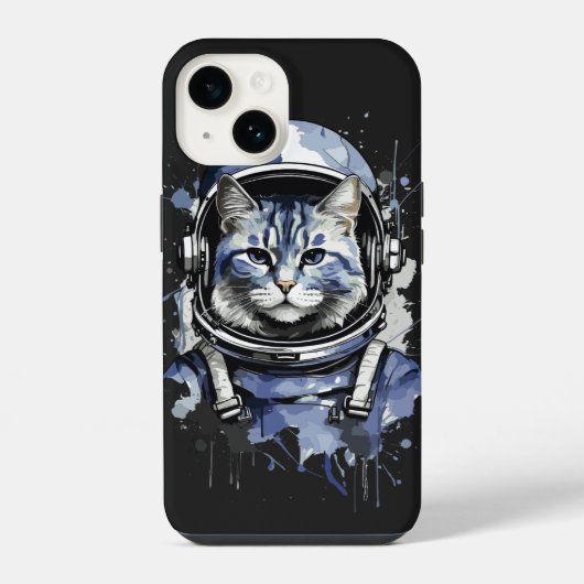 青い宇宙飛行士猫のスプラッシュデザイン iPhoneケース (裏面)