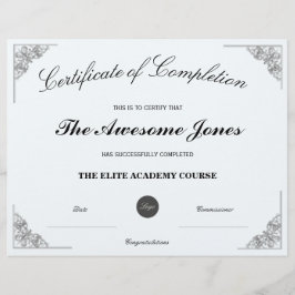 青い完成証明書(ロゴ付きカスタム)