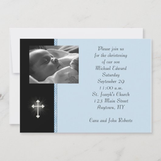 青い宗教写真カード 招待状 (正面)