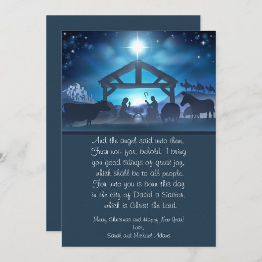 青い宗教出生5 x 7クリスマスカード シーズンカード (正面/裏面)