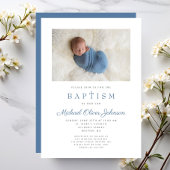 青い宗教十字少年の写真バプテスマ 招待状