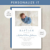 青い宗教十字少年の写真バプテスマ 招待状