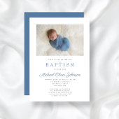 青い宗教十字少年の写真バプテスマ 招待状