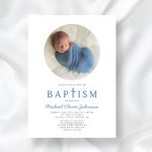 青い宗教十字架1フォトボーイバプテスマ 招待状