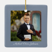 青い宗教十字第1聖体写真 セラミックオーナメント (裏面)