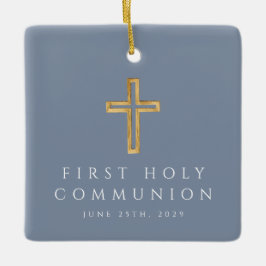 青い宗教十字第1聖体写真 セラミックオーナメント